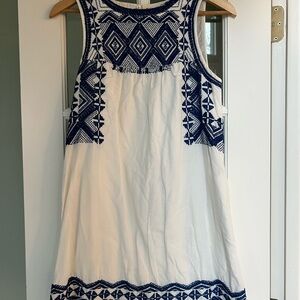 Anthropologie Blue and White Embroidered Dress